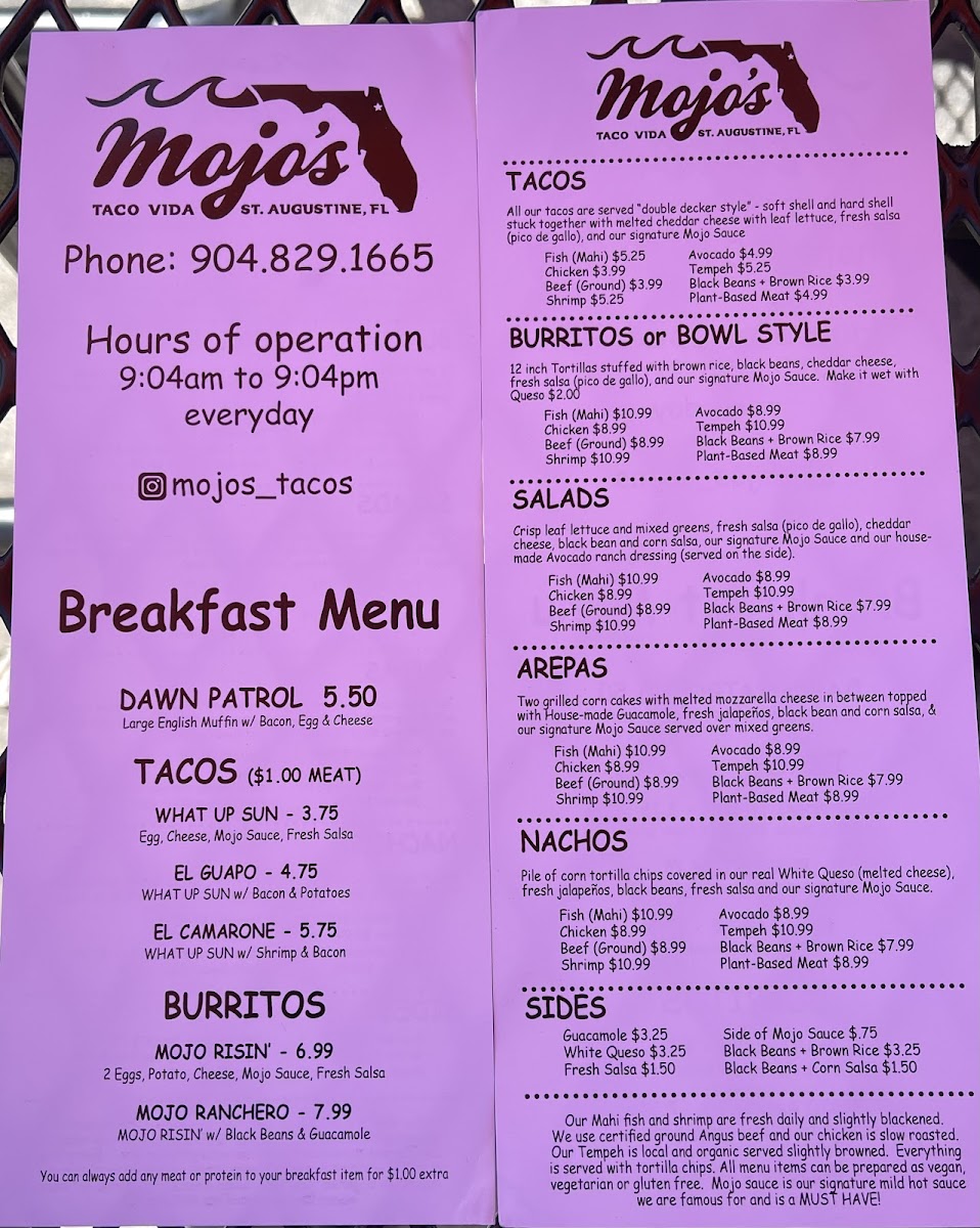 Mojo's Tacos Menu - Image 1